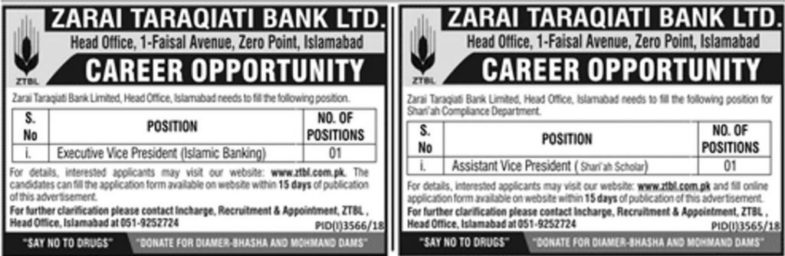 ZTBL Bank Jobs 2019 for Assistant & Executive Vice Presidents