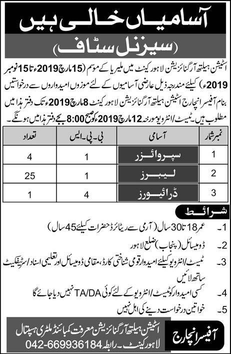 Station Health Organization Lahore Jobs 2019 for 30+ Supervisors, Drivers & Labor Posts