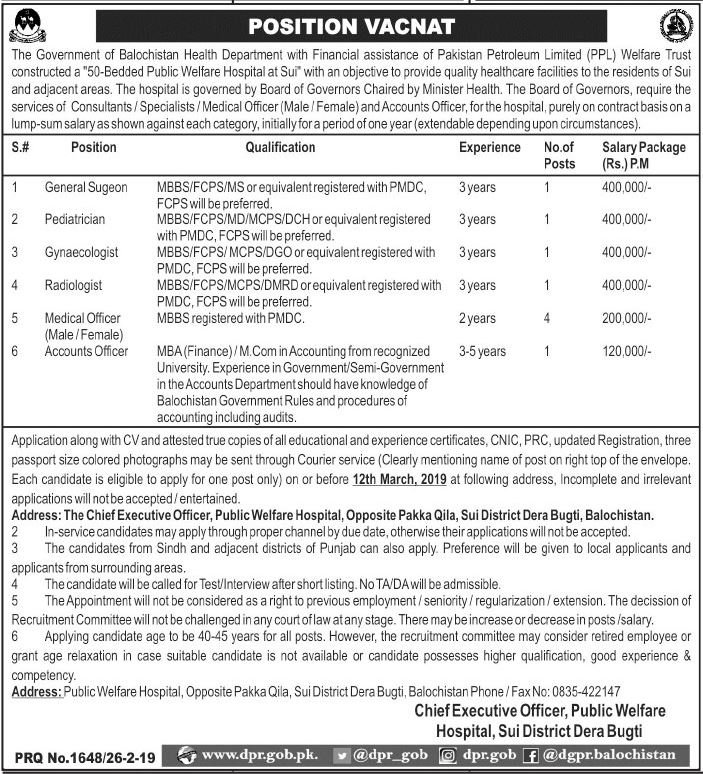 Health Department Balochistan Jobs 2019 for 9+ Accounts & Medical Posts
