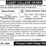 Cadet College Okara Jobs 2019 for Teaching Staff