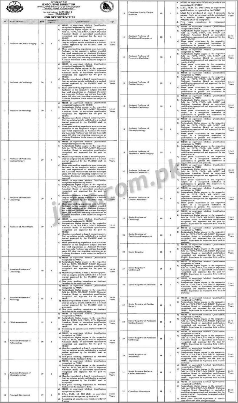 Rawalpindi Institute of Cardiology (RIC) Jobs 2019 for 144+ Posts (Multiple Categories)