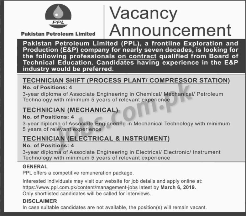 Pakistan Petroleum Ltd (PPL) Jobs 2019 for Technical and DAE Posts