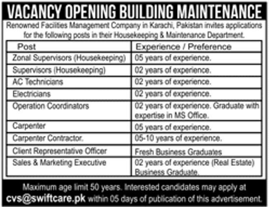 Swiftcare Pakistan Company Jobs 2019 for Sales, Supervisors, DAE, CRO, Coordinators and Other Posts