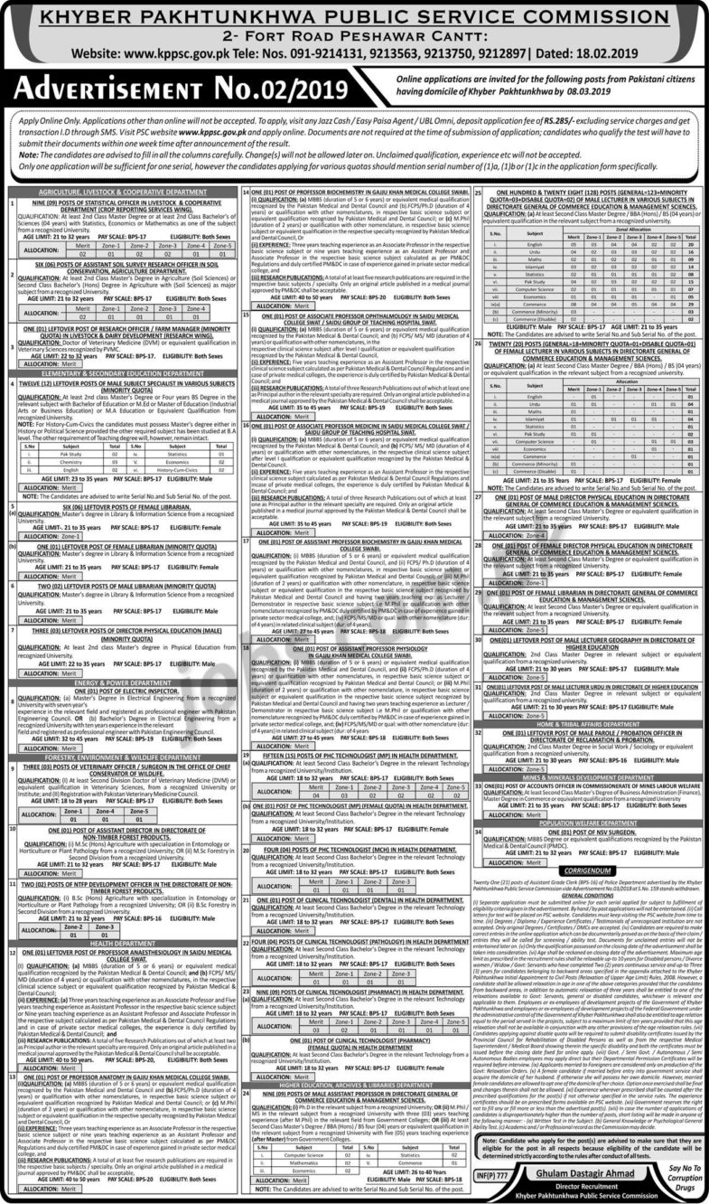 KPPSC Jobs (2/2019): 254+ Posts in Multiple Departments of KP Govt