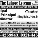 The Lahore Lyceum School Jobs 2019 for Teachers, Coordinator, Vice Principal & Principal Posts
