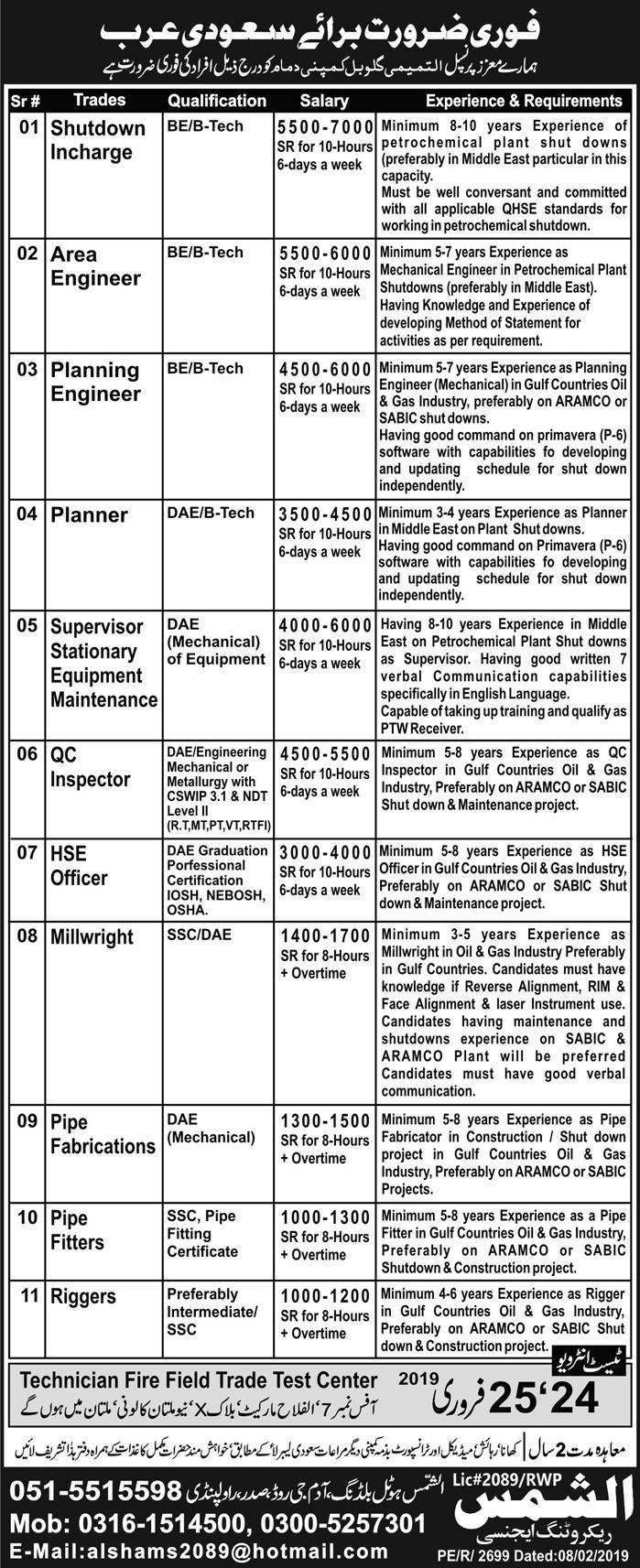Al-Shams Jobs 2019 for 100+ DAE, Engineers & Technical Jobs in Saudi Arabia (Walk-in Interviews)