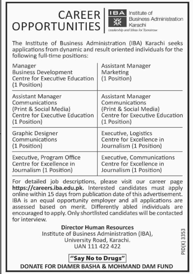 IBA Karachi Jobs 2019 for Admin, Logistics, Marketing, Communication, Executives & Management Posts