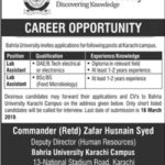 Bahria University Jobs 2019 for DAE/BSc/BS – Lab Assistants