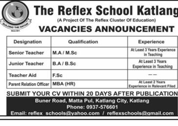 Reflex School Katlang Jobs 2019 for Parent Relation Officer and Teachers