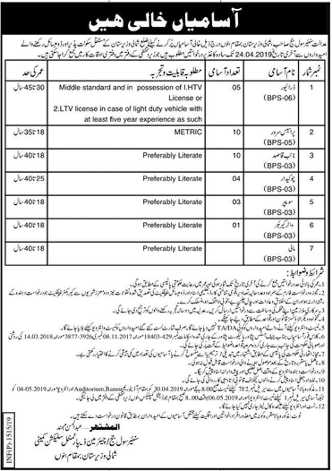 District & Sessions Judge Bajaur KPK Jobs 2019 for 36+ Jr Clerks, Computer Operators, Accounts, Stenographers & Other Posts