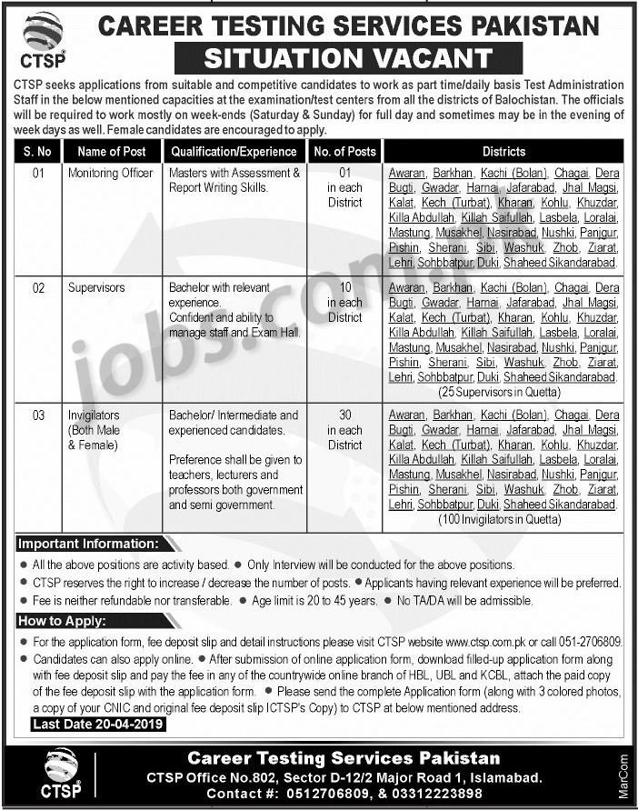 CTSP Jobs 2019 for 770+ Invigilators, Supervisors and Monitoring Officers (Download Form)