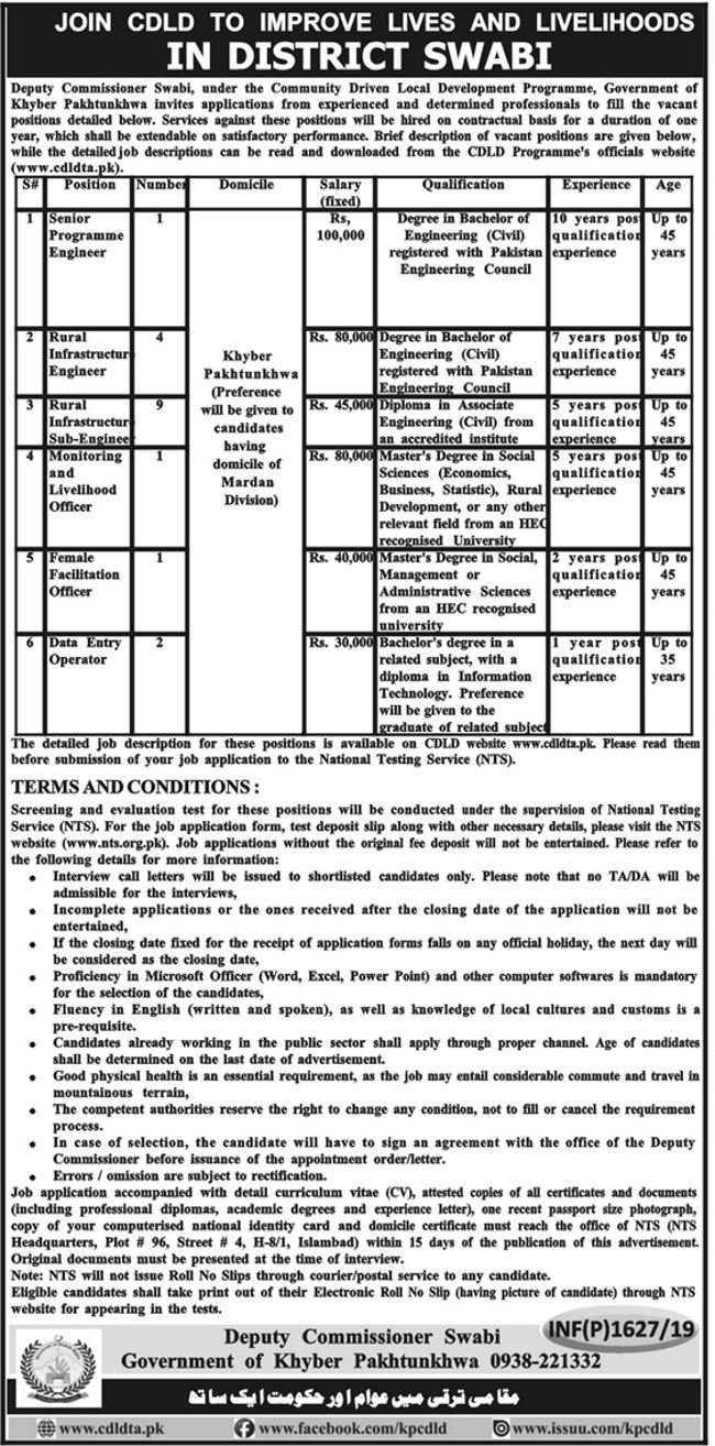 Deputy Commissioner Swabi Jobs 2019 for 18+ Engineering, Data Entry Operators, Officers & Other Posts (Download NTS Form)