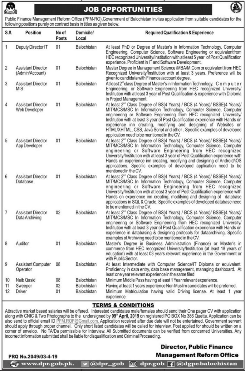 Finance Department Balochistan Jobs 2019 for 28+ IT, Admin, Finance/Accounts, Assistant Computer Operators, Management & Other Posts