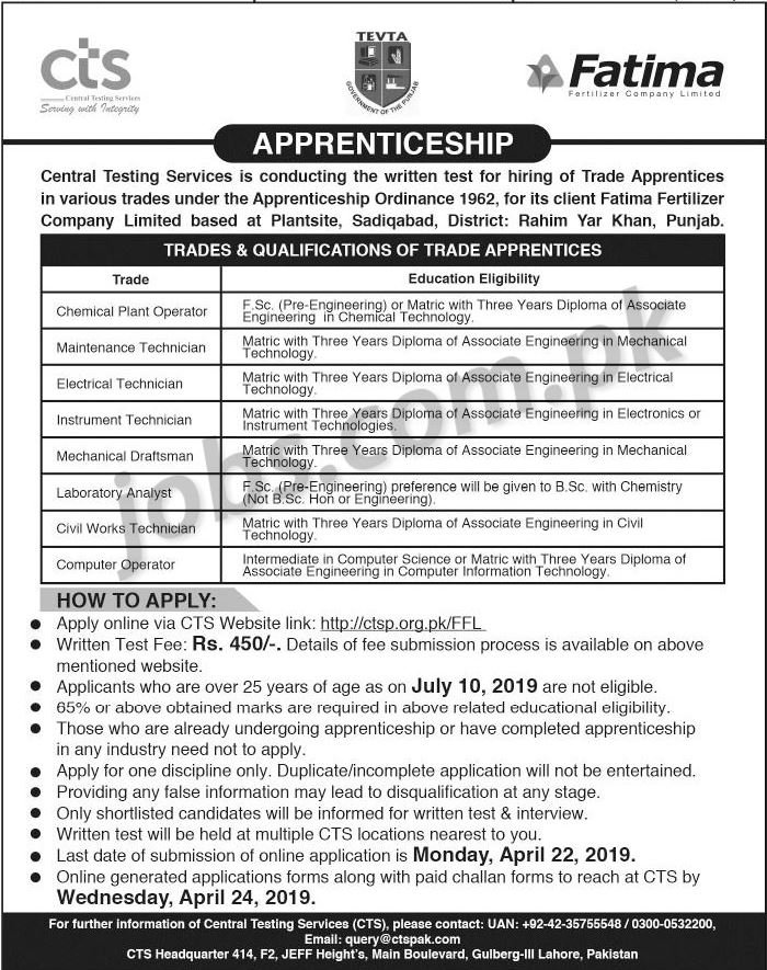 Fatima Fertilizer Company Ltd Apprenticeship Program 2019 (Download CTS Form)