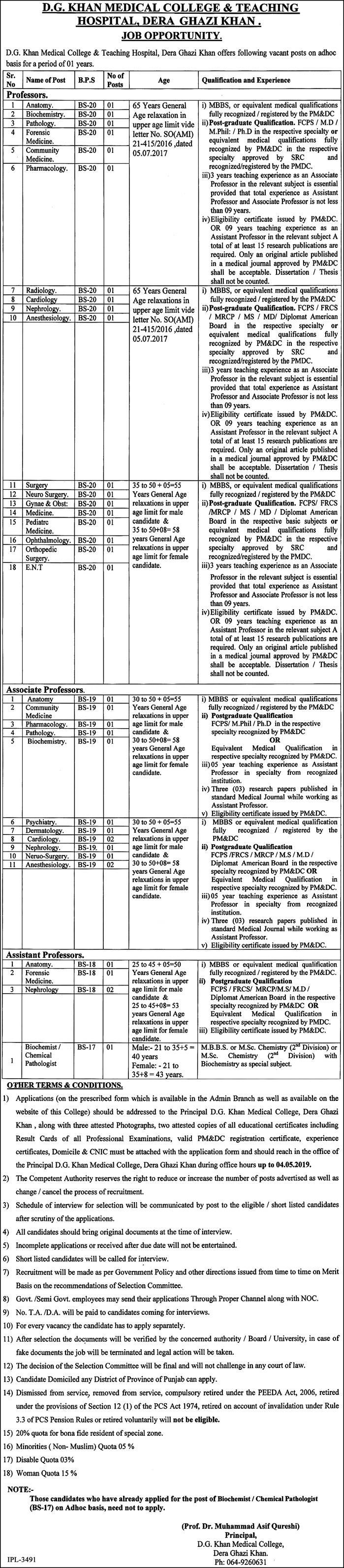 DG Khan Medical College & Teaching Hospital Jobs 2019 for 36+ Teaching Faculty