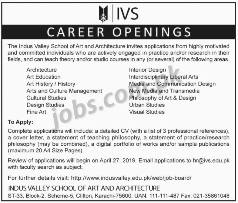 Indus Valley School (IVS) Karachi Jobs 2019 for Teaching Faculty
