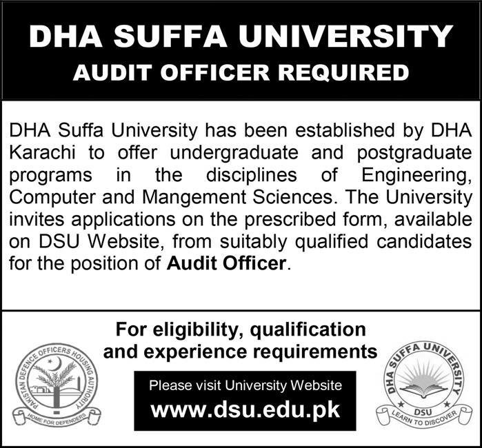 DHA SUffa University Jobs 2019 for Audit Officer
