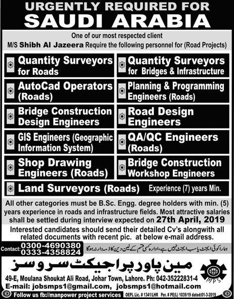 100+ DAE, Foreman, QS / Surveyors, Engineers & Technical Staff Required in Saudi Arabia Companies