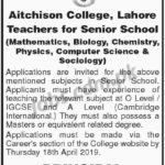 Aitchison College Jobs 2019 for Teachers (Various Subjects)