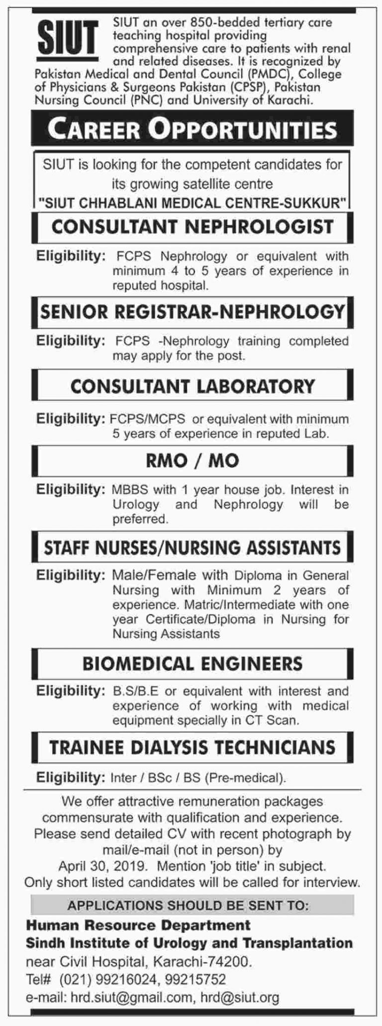 SUIT Hospital Karachi Jobs 2019 for Various Medical / Healthcare Posts