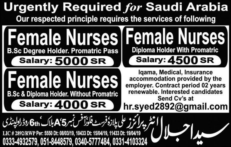 Female Nurses Required for Saudi Arabia Hospitals – See details