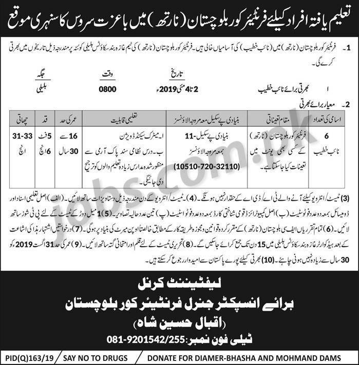 Frontier Corps (FC) Jobs 2019 for Naib Khateeb