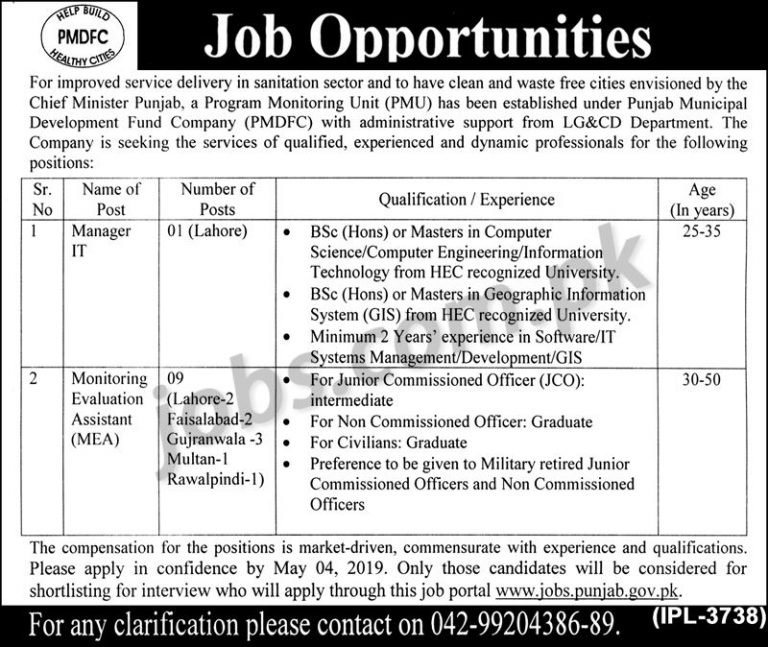 PMDFC Jobs 2019 for 10+ IT and M&E Assistants (Multiple Cities)