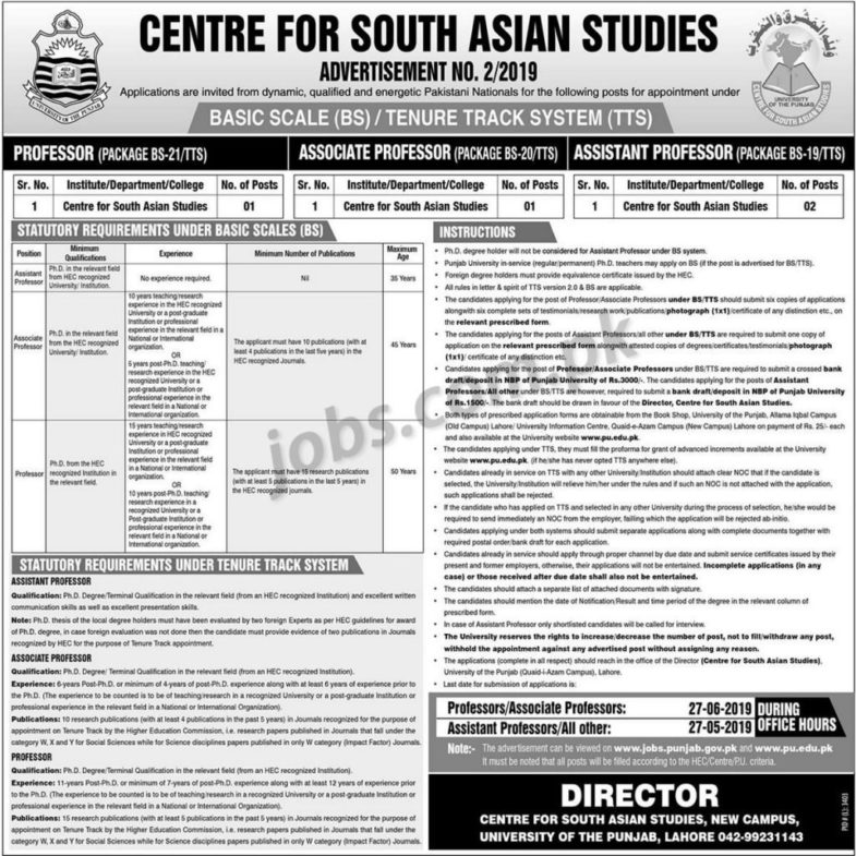 University of Punjab Jobs 2/2019 for Teaching Faculty
