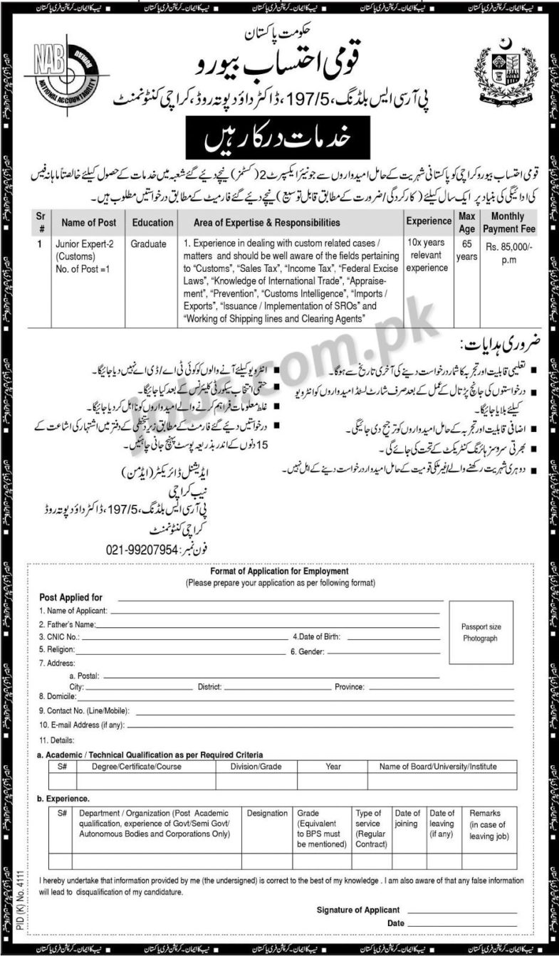 NAB Jobs 2019 for Junior Expert-II / Customs – Latest