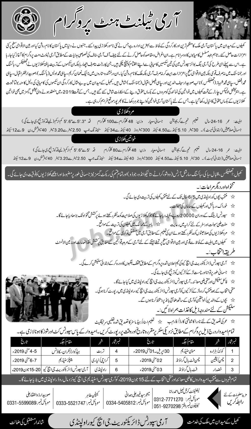 Army Talent Hunt Program 2019 for Youth (Male/Female)