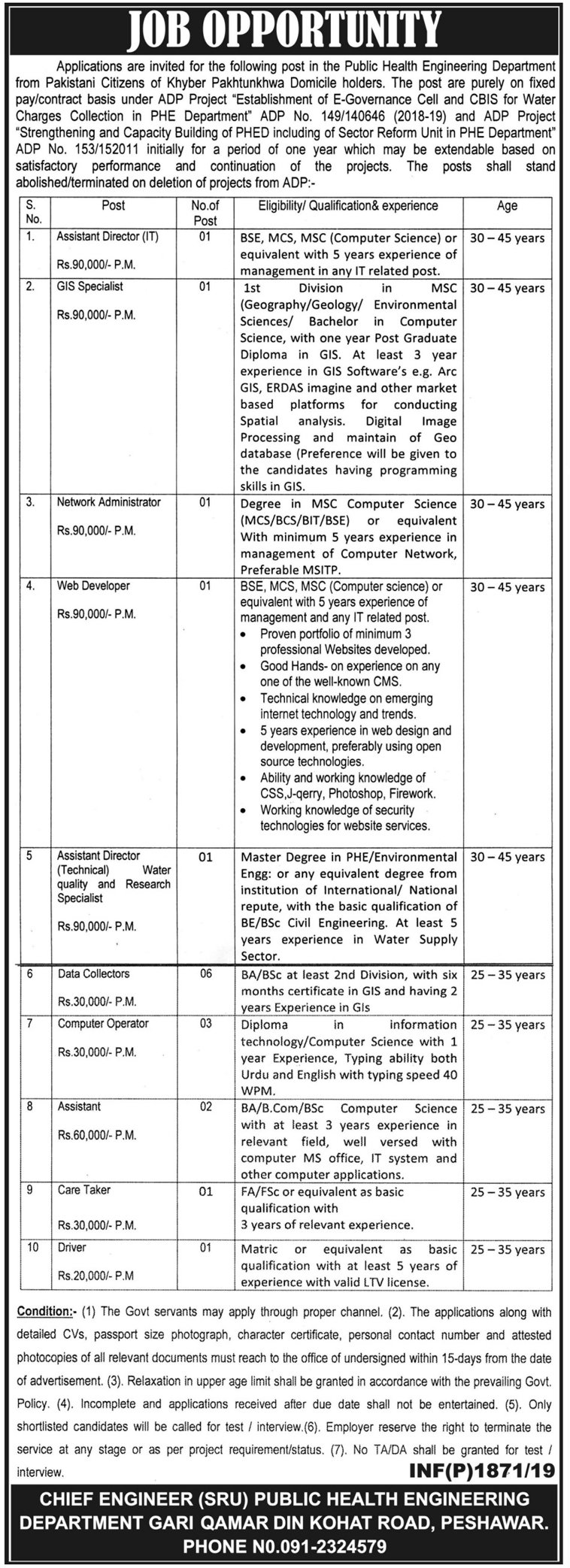 PHE Department KP Jobs 2019 for 18+ Admin, IT, Data Collectors, Assistants, Computer Operators & Other Posts