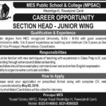 MES Public School & College Rawalpindi Jobs 2019 for Section Head