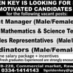 Golden Key Rawalpindi Jobs 2019 for Project Manager, Teachers, Telesales Reps and Coordinators