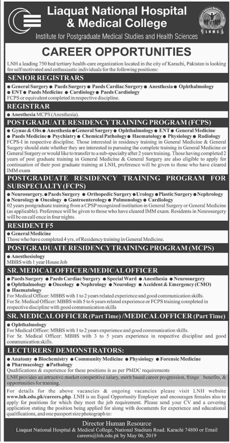Liaquat National Hospital & Medical College Karachi Jobs 2019 for Medical & Teaching Staff