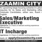 Zaamin City Jobs 2019 For Sales/Marketing Executive & IT Incharge