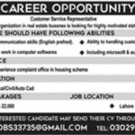 Lahore Real Estate Organization Jobs 2019 For Customer Service Representative