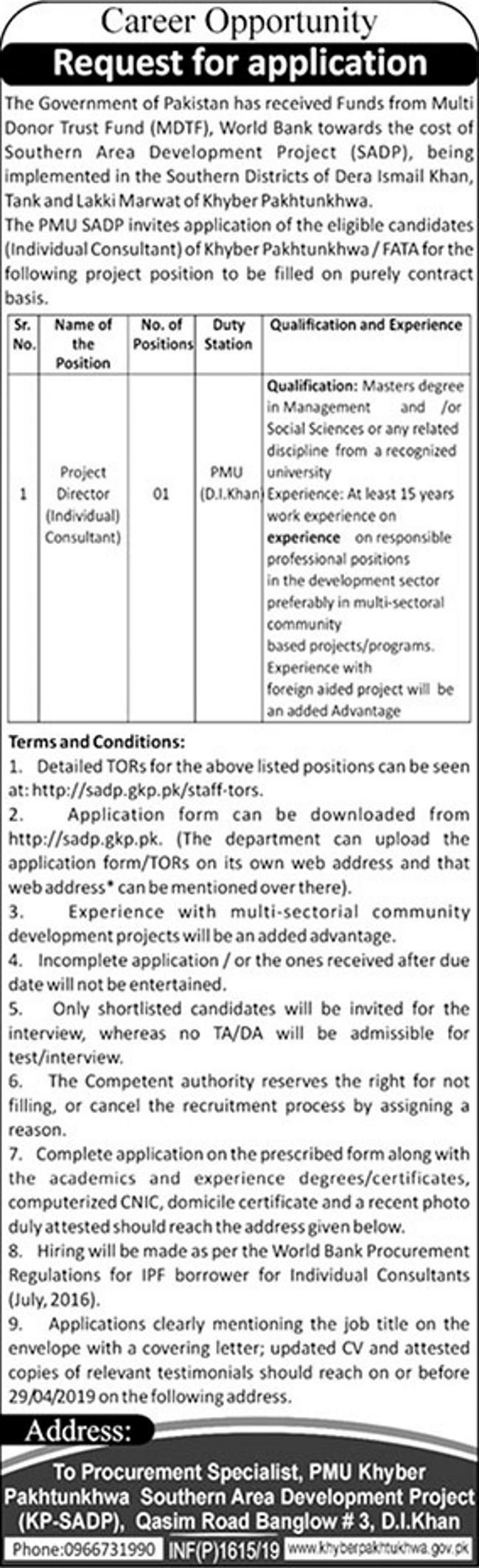 KP Southern Area Development Project Jobs 2019 for Project Director