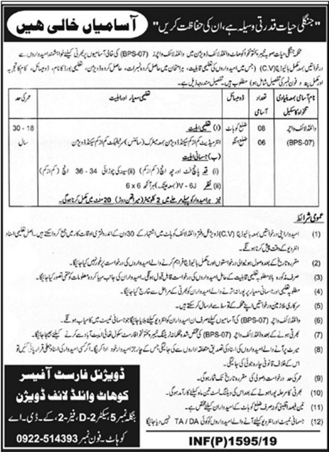 Wildlife Department KP Jobs 2019 for 6+ Wildlife Watchers