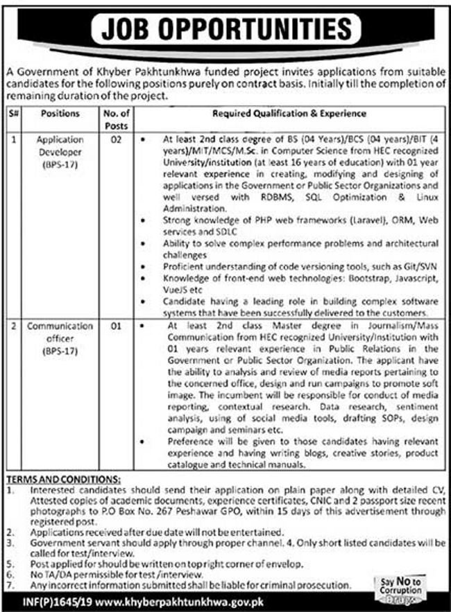 PO Box 267 KP Jobs 2019 for IT & Communication Officer Posts