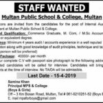 Multan Public School & College Jobs 2019 for Accountant and Internal Auditor