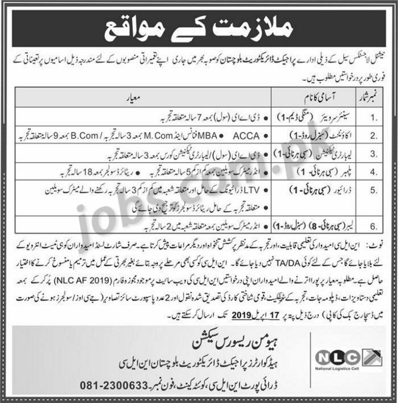 National Logistics Cell (NLC) Jobs 2019 for Accounts, Surveyor, DAE, Lab Technicians & Other Posts