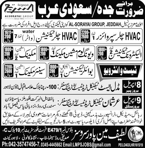 Saudi Arab Jobs Available for 100+ DAE, Technicians, HVAC, Operators & Other Posts in Multiple Companies