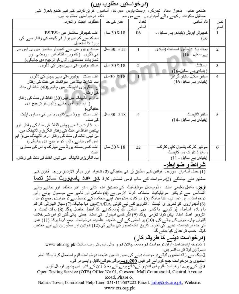 District & Sessions Judge Bajaur KP Jobs 2019 for 36+ Jr Clerks, Computer Operators, Accounts/Budget, Assistants, Stenotypist & Stenographer Posts (Download OTS Form)
