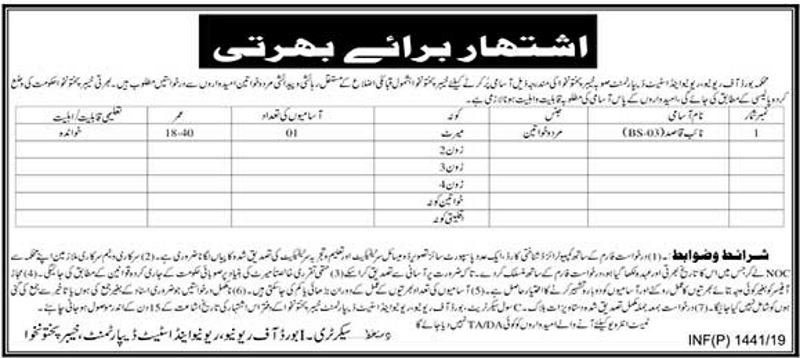 KP Board of Revenue Jobs 2019 for Naib Qasid Posts