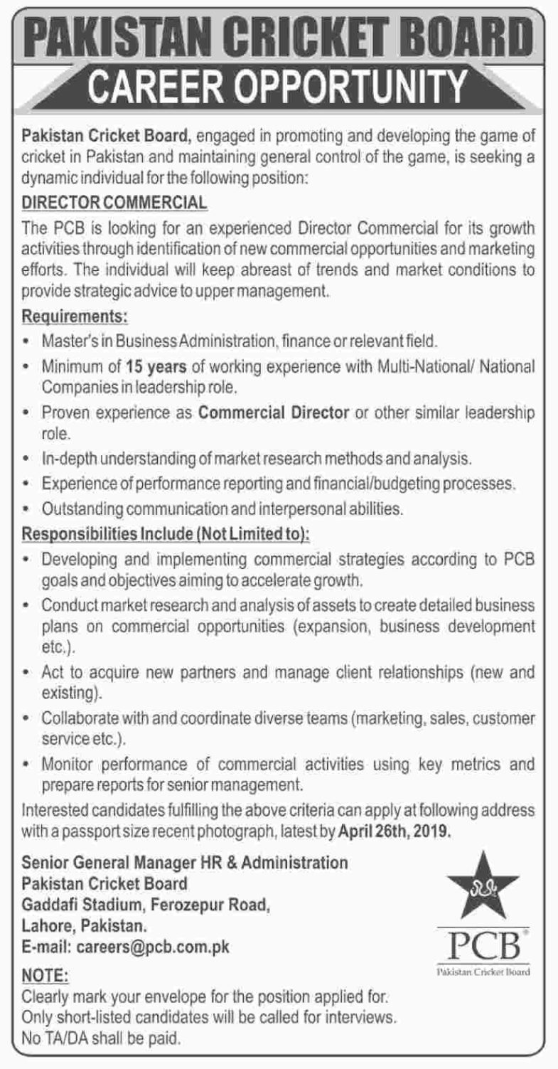 Pakistan Cricket Board (PCB) Jobs 2019 for Management Posts