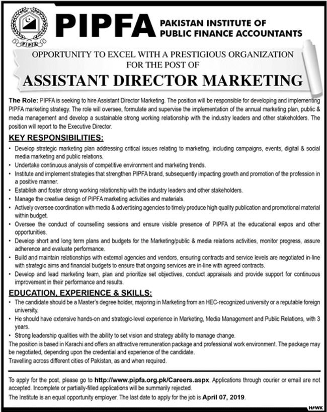PIPFA Pakistan Jobs 2019 for Chief Accountant and AD Marketing