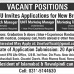 EFU Life Insurance (Islamabad) Jobs 2019 for Asst Branch Manager, Marketing Manager and Marketing Trainee Officers
