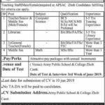 APSC Zhob Cantt Jobs 2019 for Teachers and Non-Teaching Staff