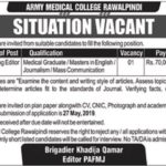 Army Medical College Rawalpindi Jobs 2019 for Managing Editor