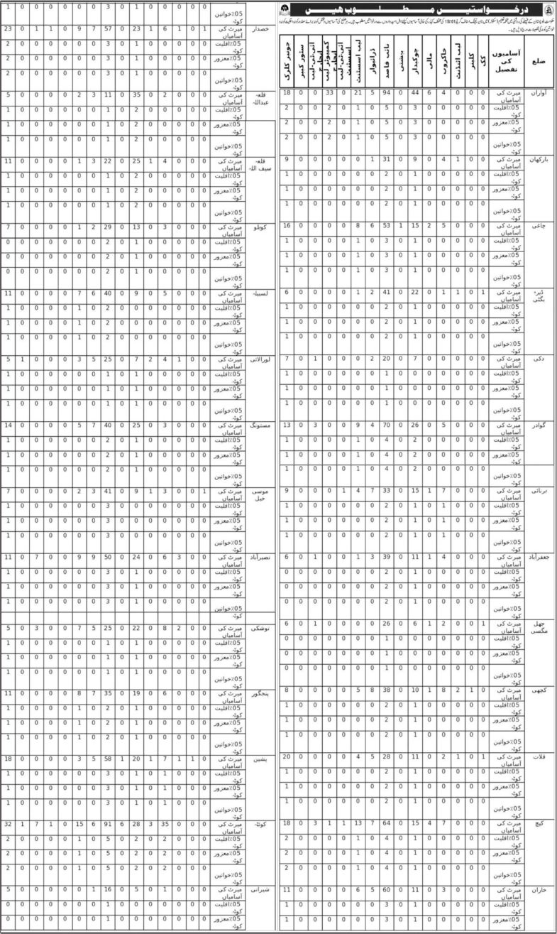 Education Department Balochistan Jobs 2019 for 1000+ Junior Clerks, Store Keeper, Lab & Support Staff (All Districts)
